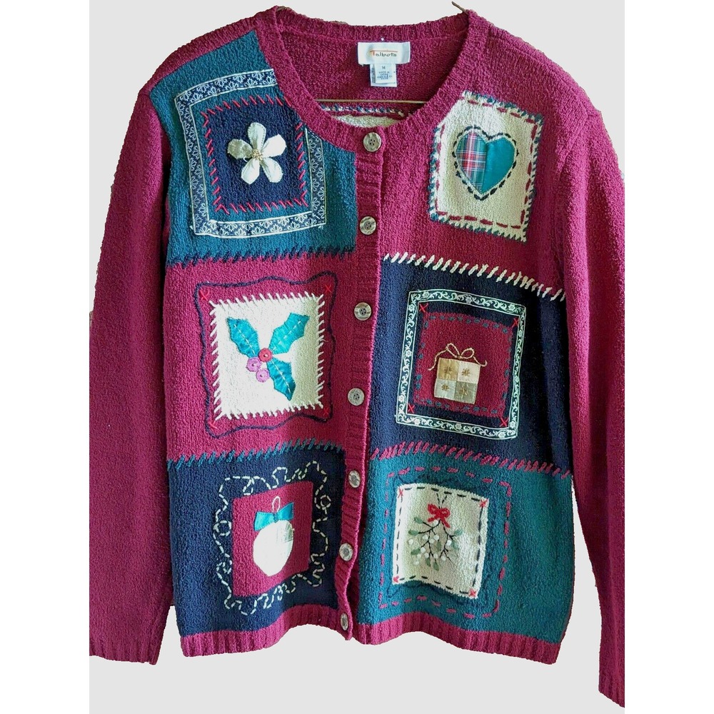 Womens Talbots Sweater Size M Luxurious Silk Blend Christmas Ugly Embroidered